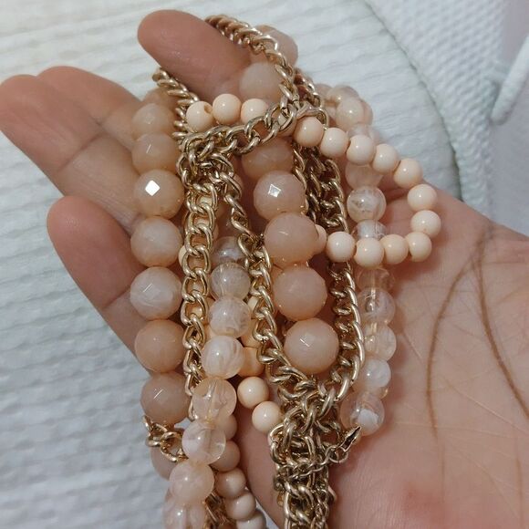 Peaches and Cream Beads Fold Tone Twisted Strands Statement Necklace - Picture 8 of 8